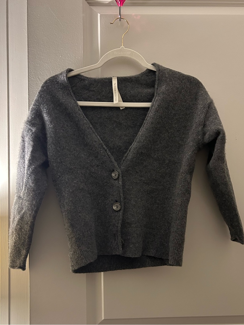 Babaton Cashmere Charcoal V-Neck Button Cardigan Sweater